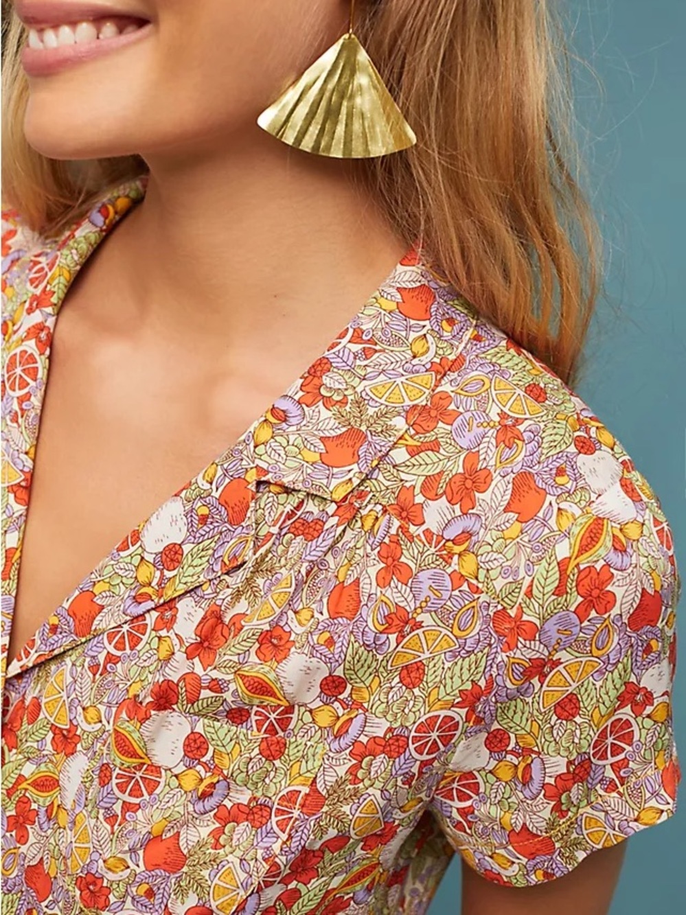 Anthropologie Maeve Women’s Size US 6 Button Down Shirt Citrus Floral - Picture 2 of 7